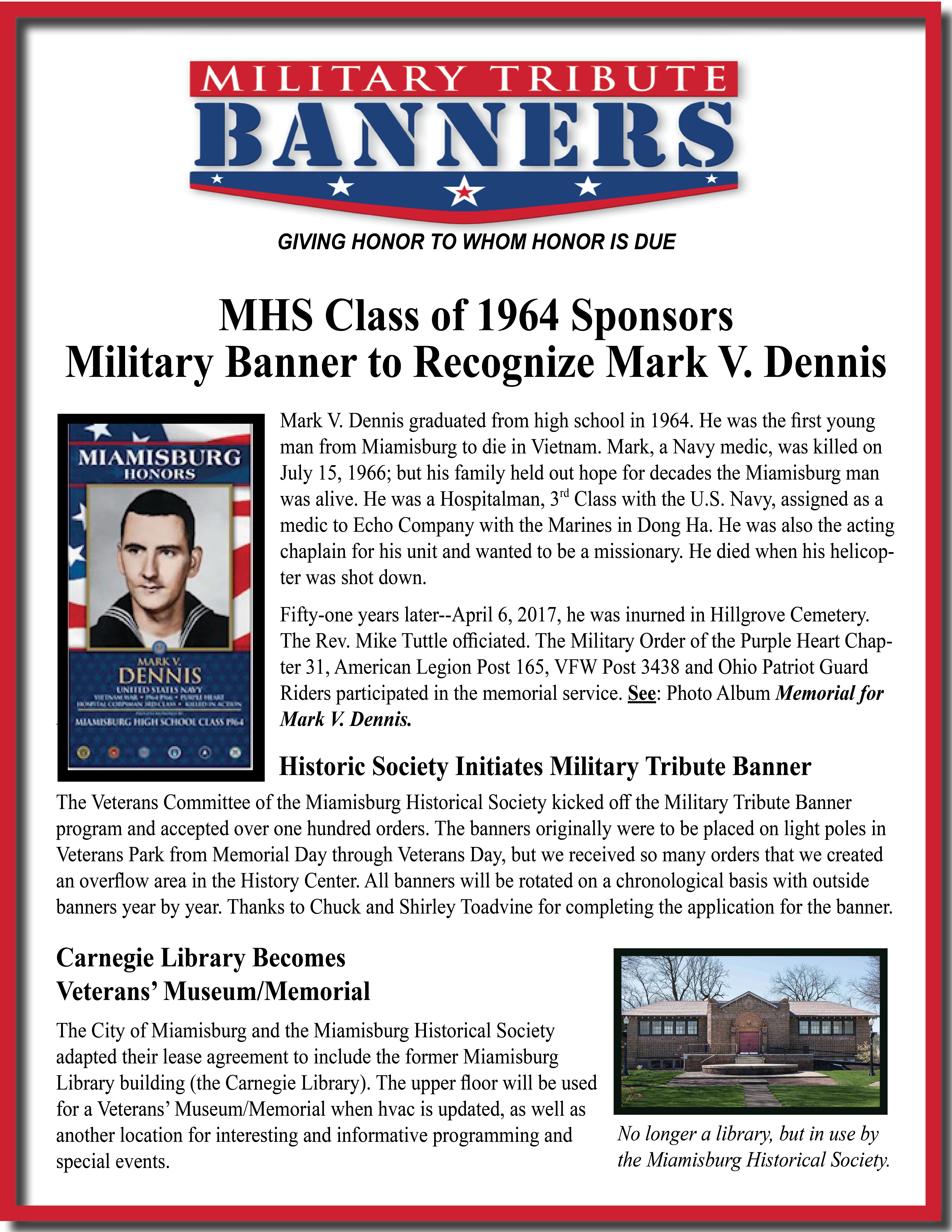 MHS Class of '64 Tribute to Mark Dennis - Military Banner